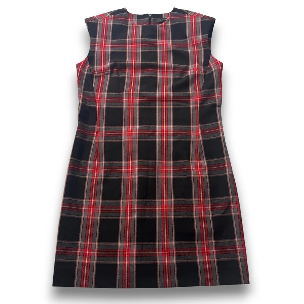 Ann Taylor Womens Red Black Plaid Sleeveless Shift Dress Career Size 10